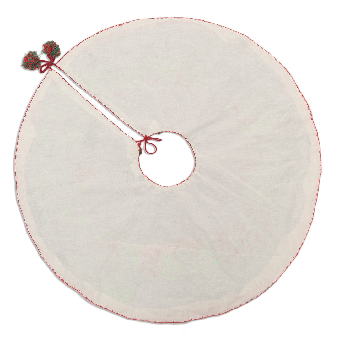 Christmas-Themed Cotton Blend Applique Tree Skirt from Peru - Christmas Time