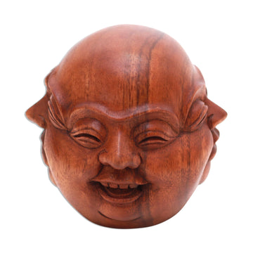 Four-Faced Suar Wood Sculpture Crafted in Bali - Expressive Catur Muka