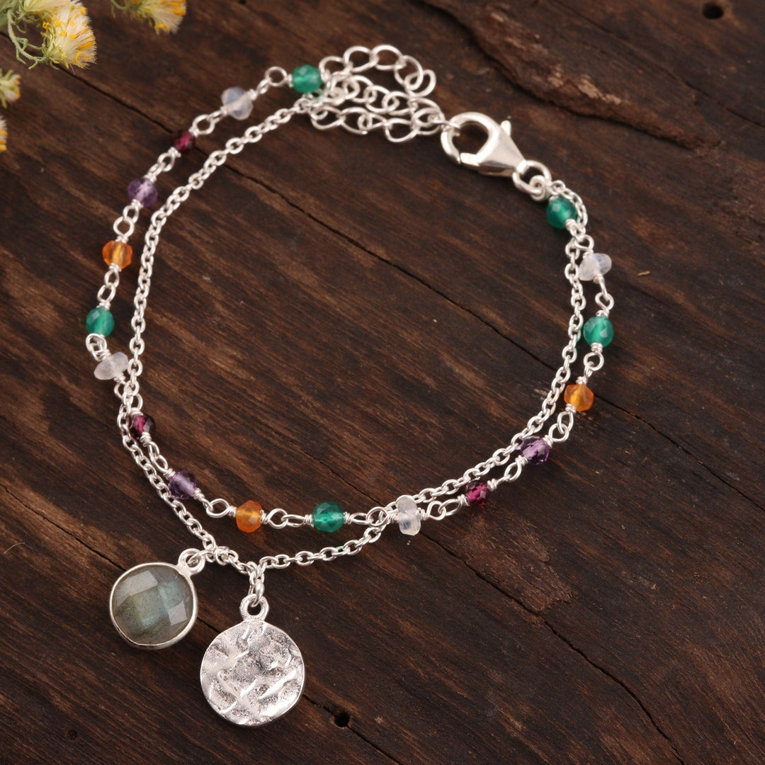 Multi-Gemstone Sterling Silver Bracelet from India - Colorful Charm