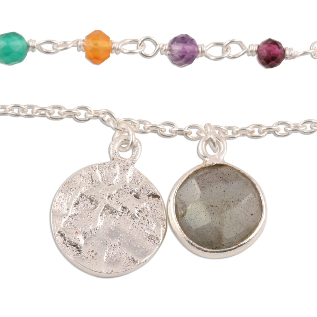 Multi-Gemstone Sterling Silver Bracelet from India - Colorful Charm
