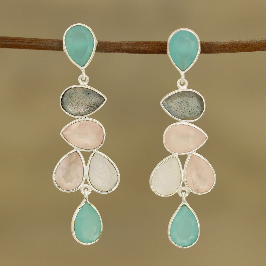 Teardrop Multi-Gemstone Dangle Earrings - Colorful Teardrops