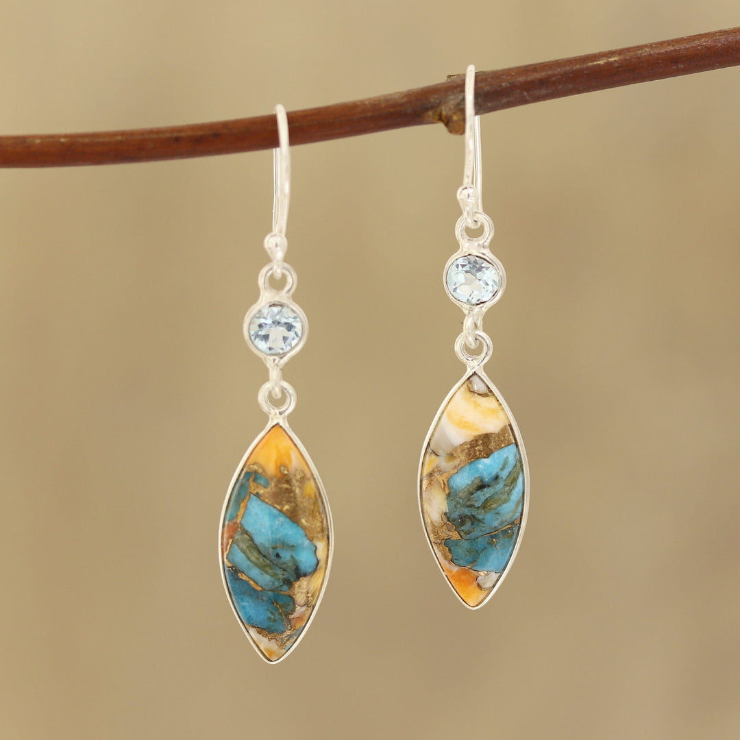 Blue Topaz and Composite Turquoise Dangle Earrings - Elegance of the Beach