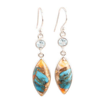 Blue Topaz and Composite Turquoise Dangle Earrings - Elegance of the Beach