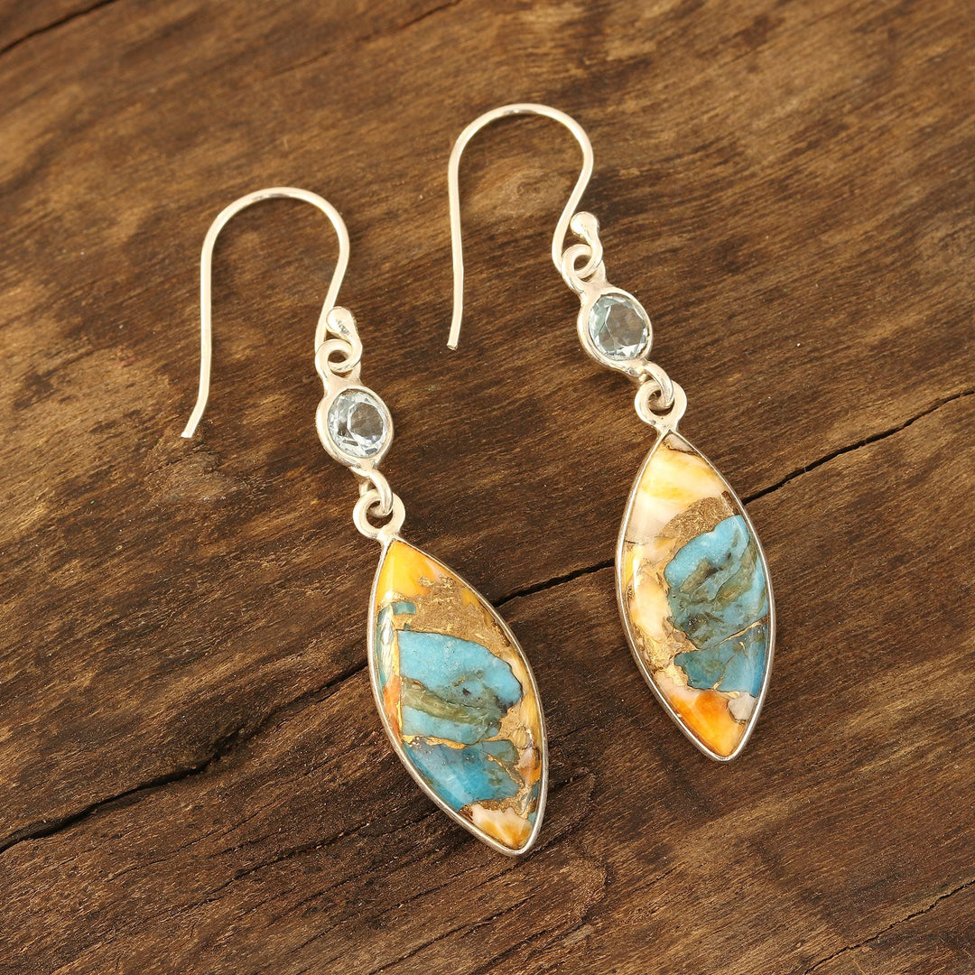 Blue Topaz and Composite Turquoise Dangle Earrings - Elegance of the Beach
