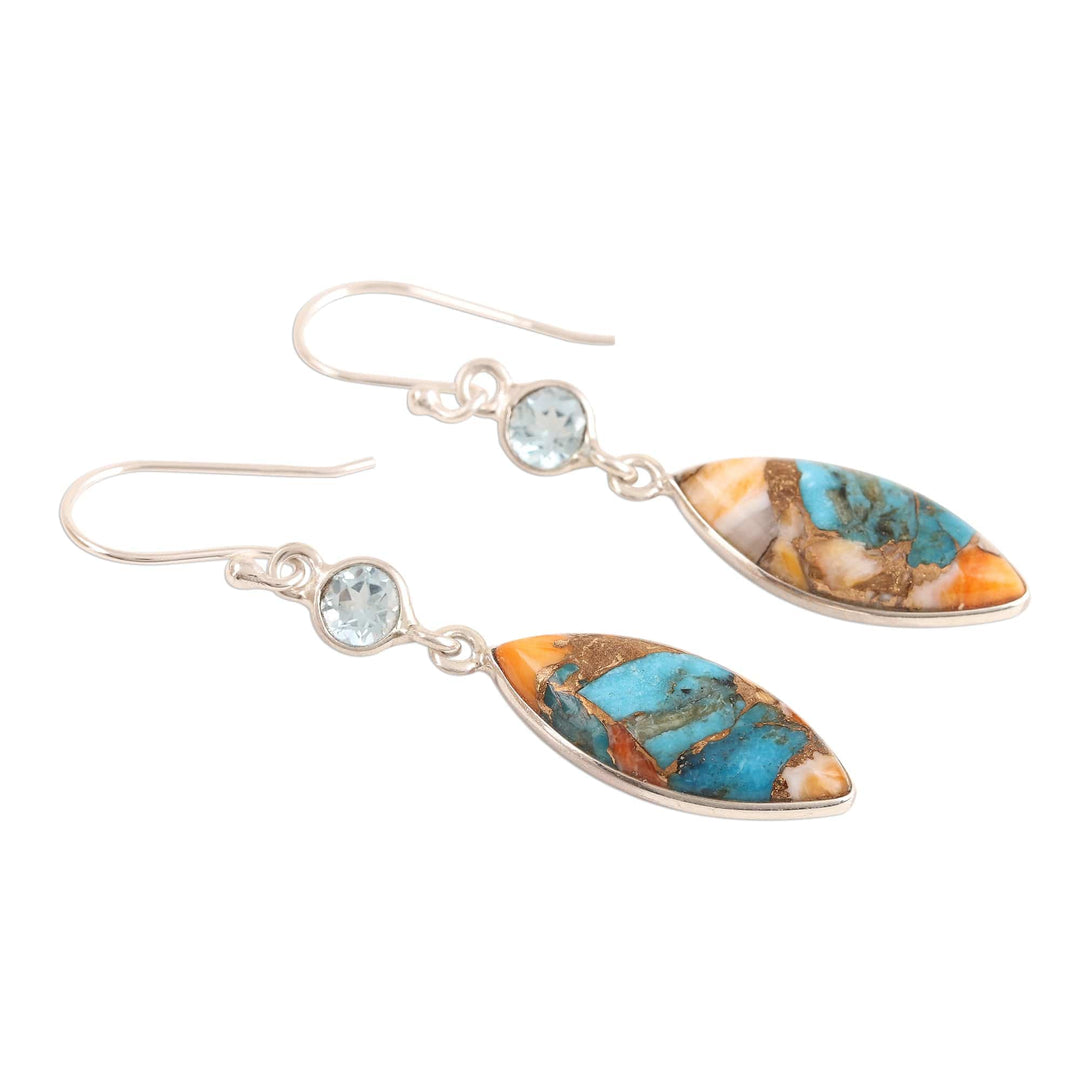 Blue Topaz and Composite Turquoise Dangle Earrings - Elegance of the Beach