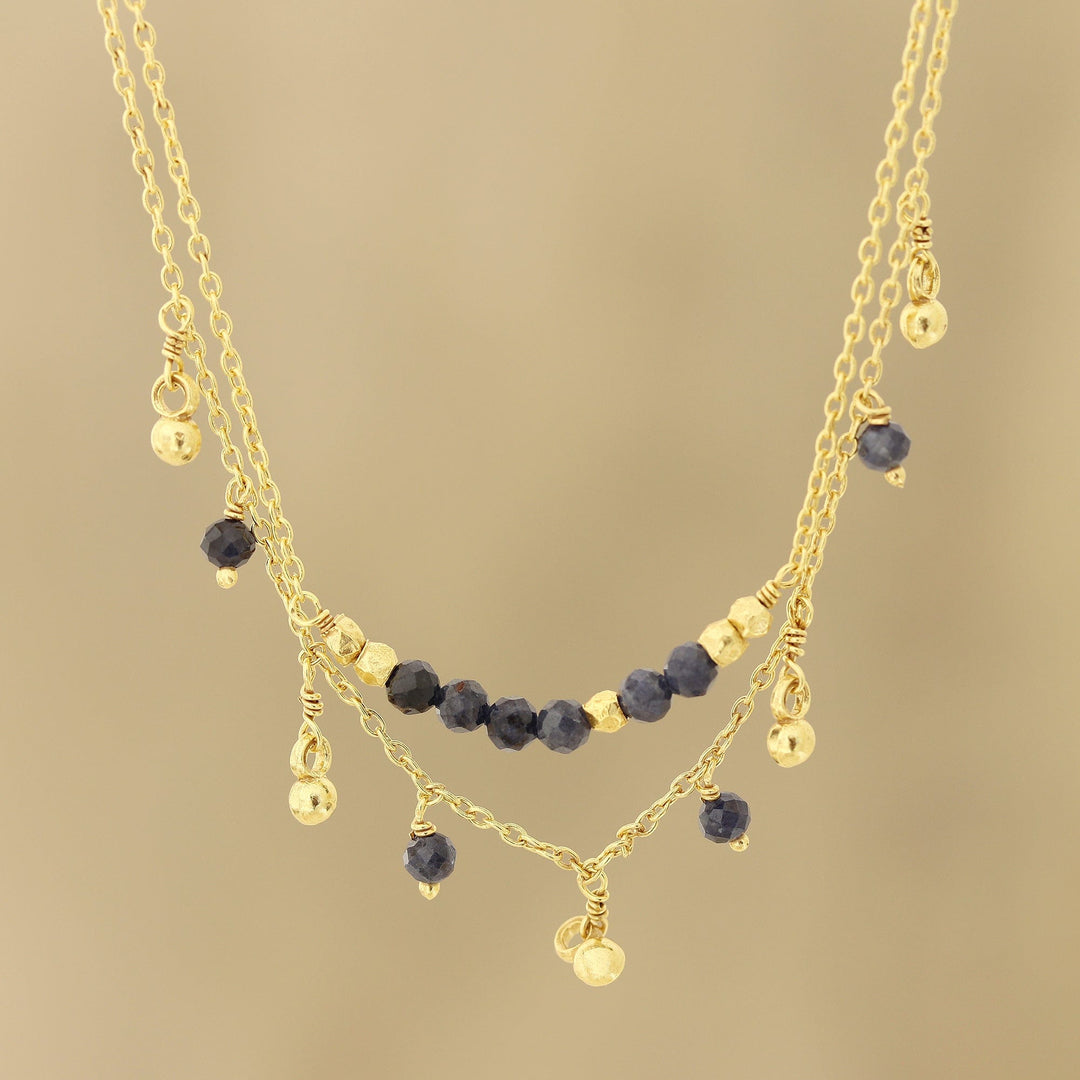 Gold Plated Iolite Beaded Pendant Necklace - Glorious Dance