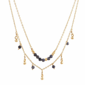 Gold Plated Iolite Beaded Pendant Necklace - Glorious Dance