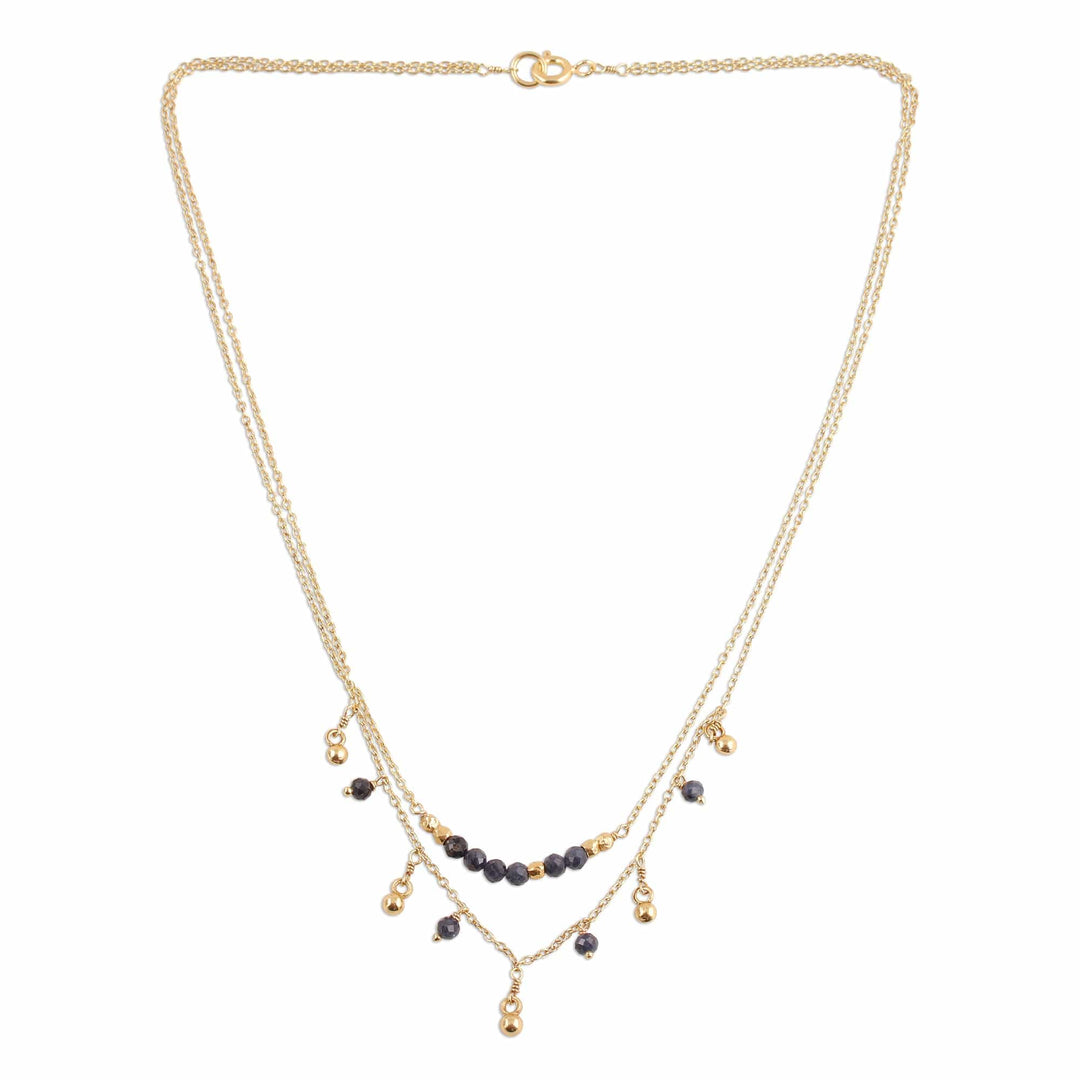 Gold Plated Iolite Beaded Pendant Necklace - Glorious Dance