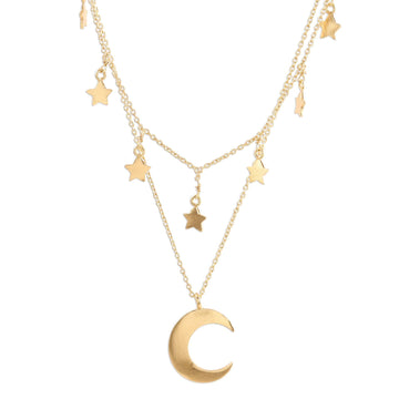 Gold Plated Sterling Silver Moon and Star Necklace - Celestial Gleam