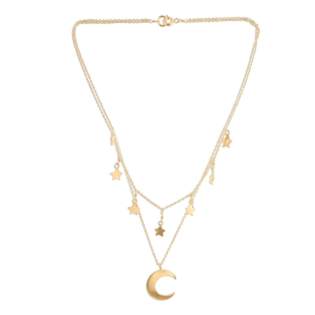 Gold Plated Sterling Silver Moon and Star Necklace - Celestial Gleam