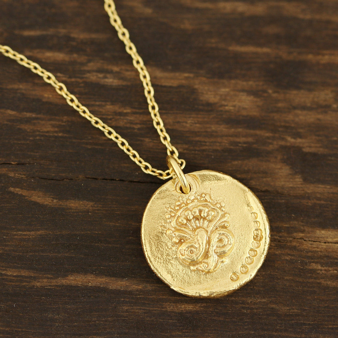 French Medallion Gold Plated Silver Pendant Necklace - French Glory