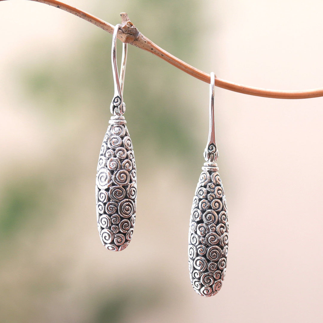 Curl Motif Sterling Silver Dangle Earrings from Bali - Buddha's Clouds