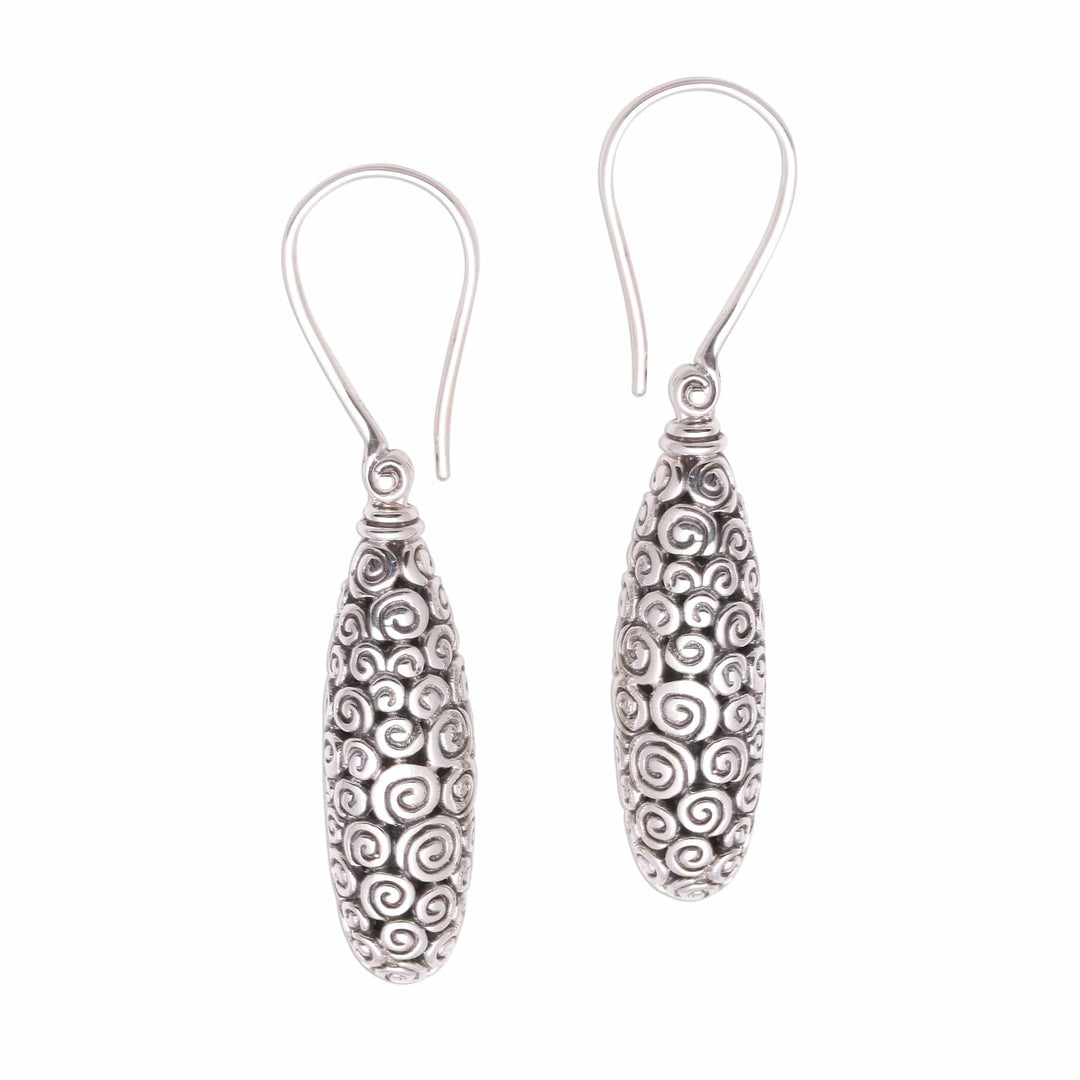Curl Motif Sterling Silver Dangle Earrings from Bali - Buddha's Clouds