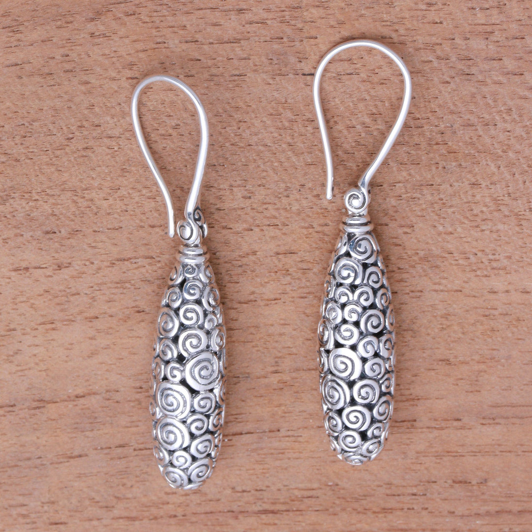 Curl Motif Sterling Silver Dangle Earrings from Bali - Buddha's Clouds