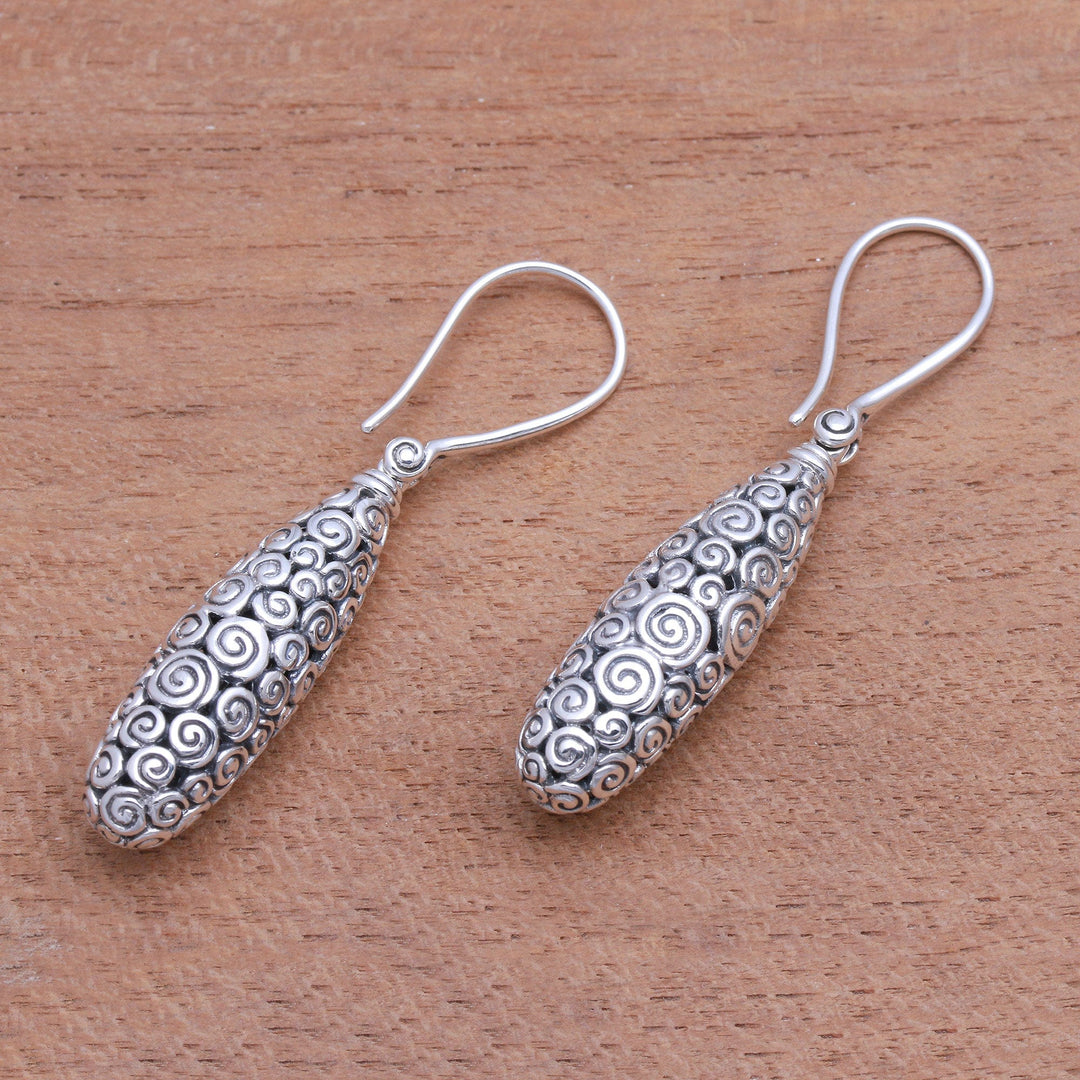 Curl Motif Sterling Silver Dangle Earrings from Bali - Buddha's Clouds