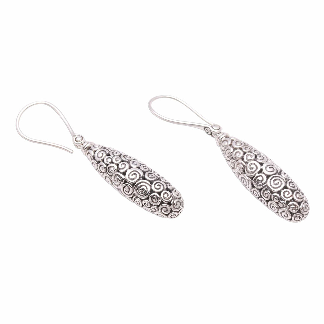 Curl Motif Sterling Silver Dangle Earrings from Bali - Buddha's Clouds