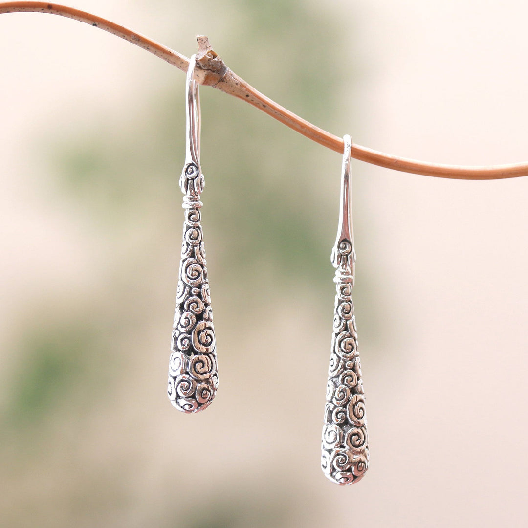 Drop-Shaped Sterling Silver Dangle Earrings Crafted in Bali - Buddha's Drops