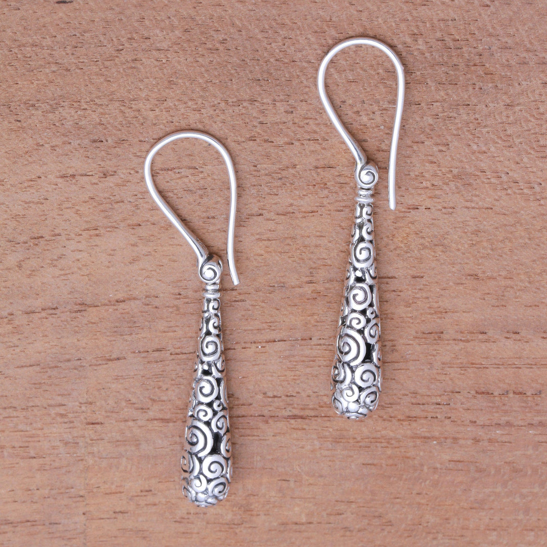 Drop-Shaped Sterling Silver Dangle Earrings Crafted in Bali - Buddha's Drops
