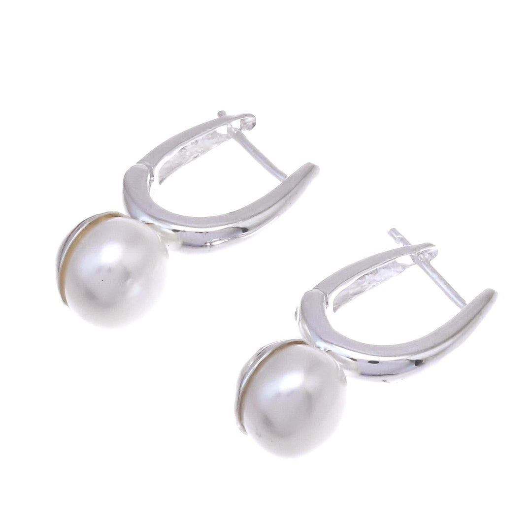 Round Cultured Pearl Drop Earrings from Thailand - Wintry Orbs