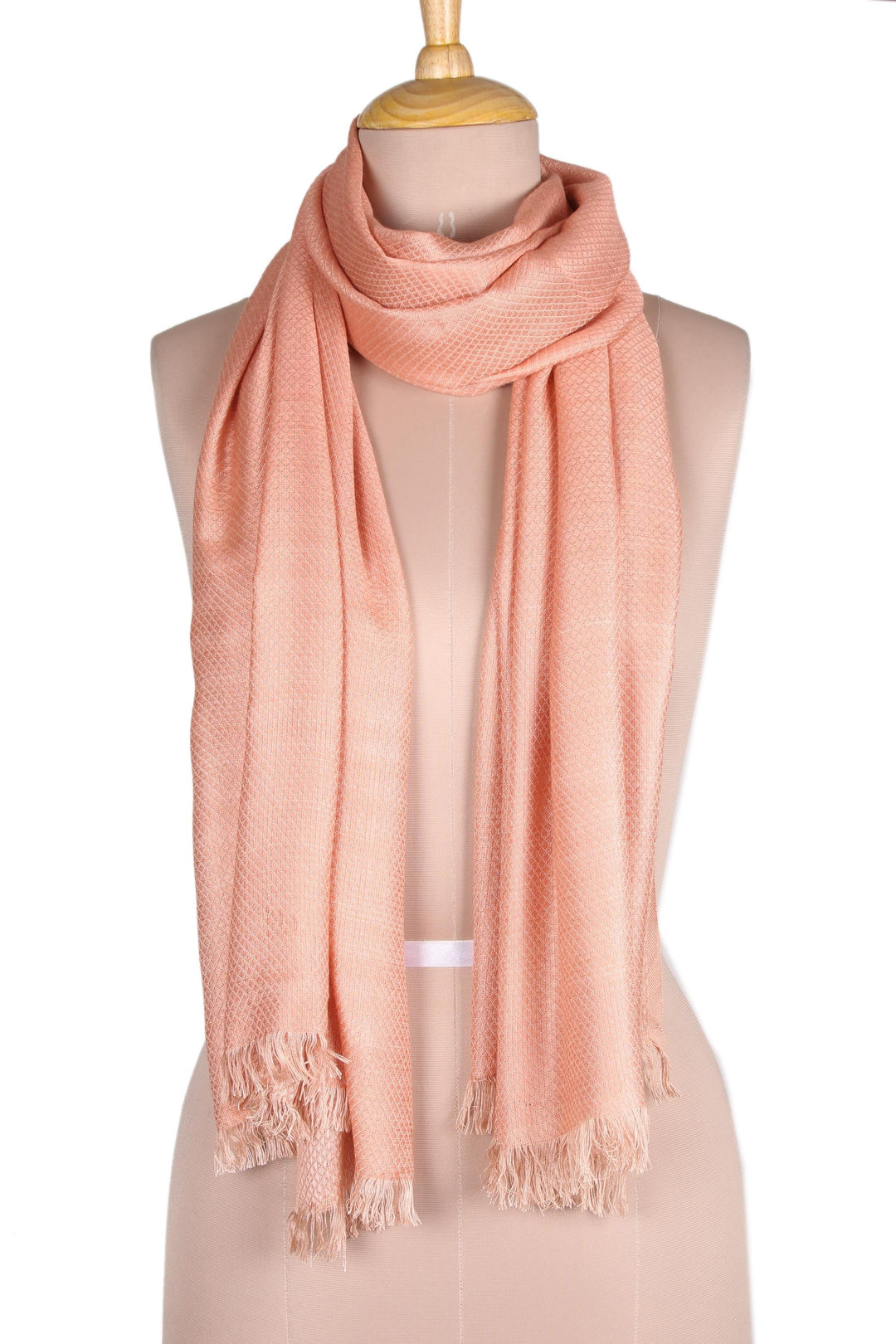 Peach and Blush Patterned Viscose Shawl - Glamorous Diamonds