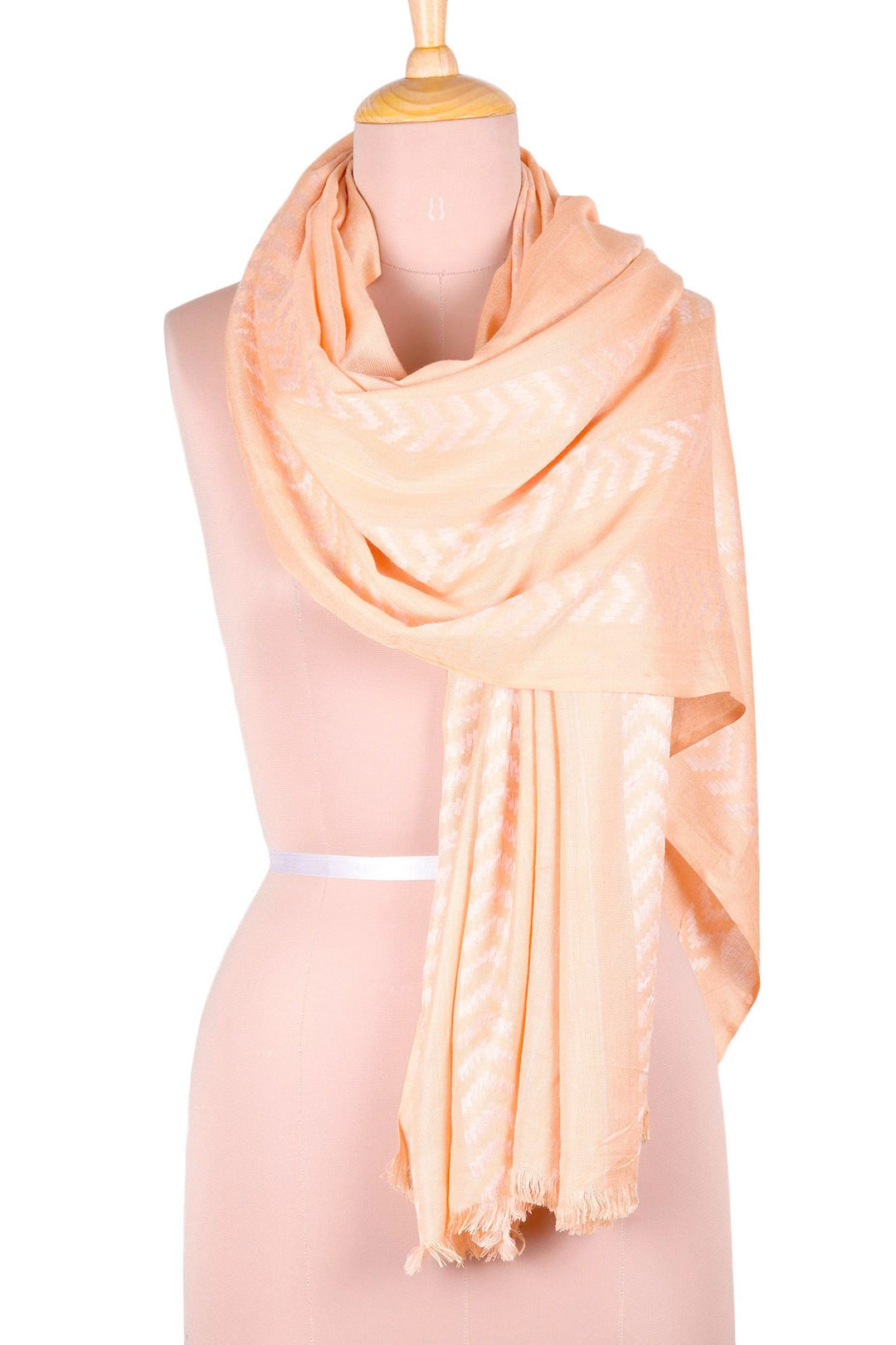 Chevron Pattern Soft Peach Shawl from India - Feminine Chevrons