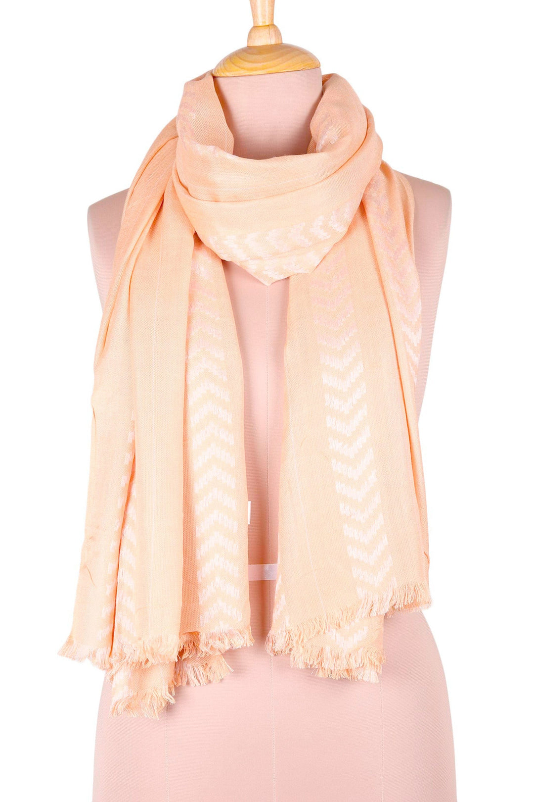 Chevron Pattern Soft Peach Shawl from India - Feminine Chevrons