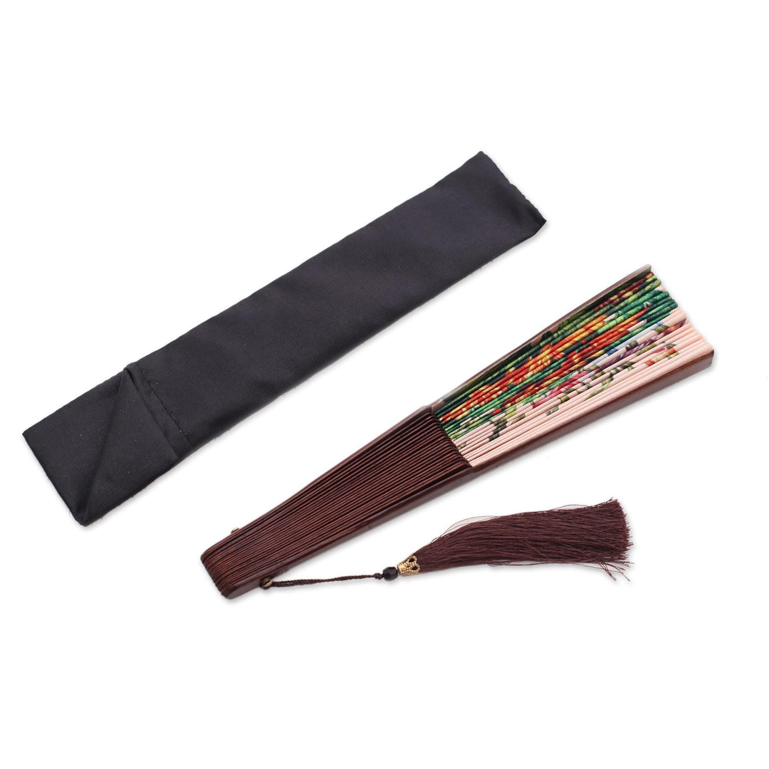 Floral Silk Hand Fan in Blush from Bali - Blush Garden