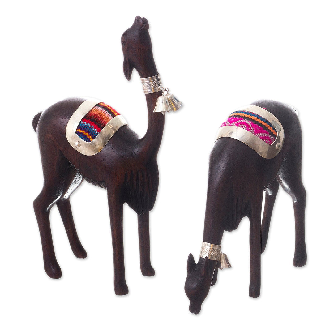 Silver and Cedar Wood Vicuña Figurines (Pair) - Elegant Vicuñas