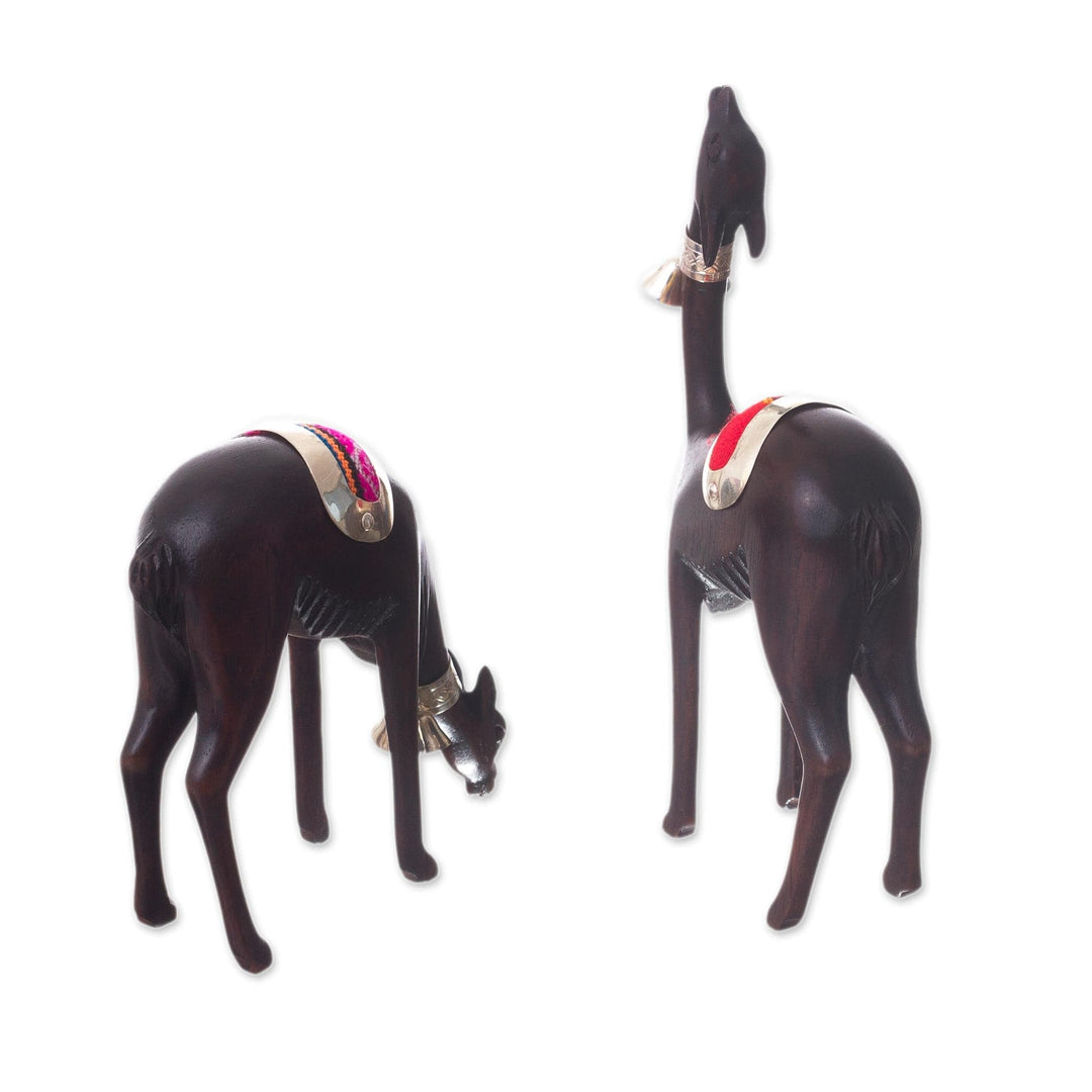 Silver and Cedar Wood Vicuña Figurines (Pair) - Elegant Vicuñas