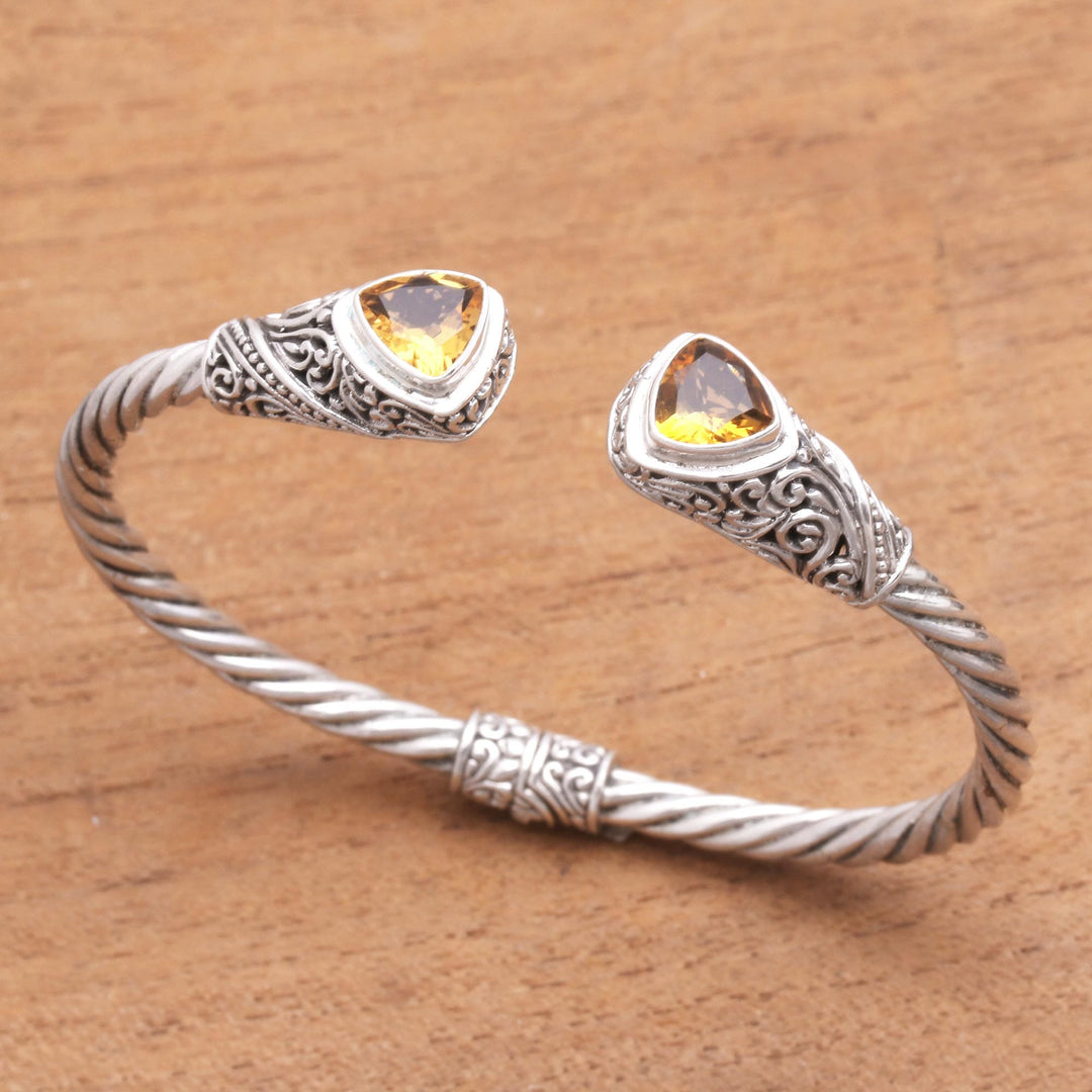 Triangular Citrine Cuff Bracelet Crafted in Bali - Triangular Glitter