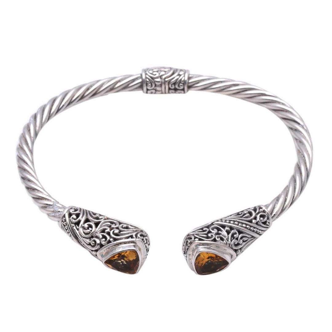 Triangular Citrine Cuff Bracelet Crafted in Bali - Triangular Glitter