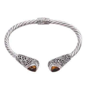Triangular Citrine Cuff Bracelet Crafted in Bali - Triangular Glitter
