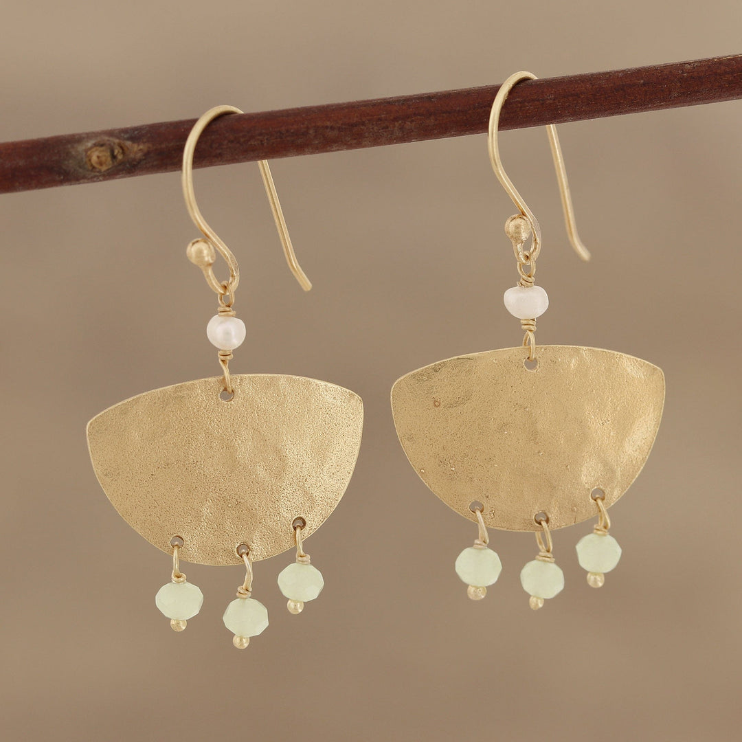 Gold Plated Chalcedony and Cultured Pearl Dangle Earrings - Gleaming Boats