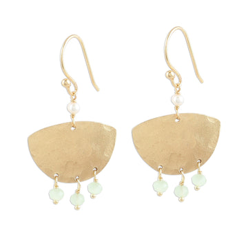 Gold Plated Chalcedony and Cultured Pearl Dangle Earrings - Gleaming Boats