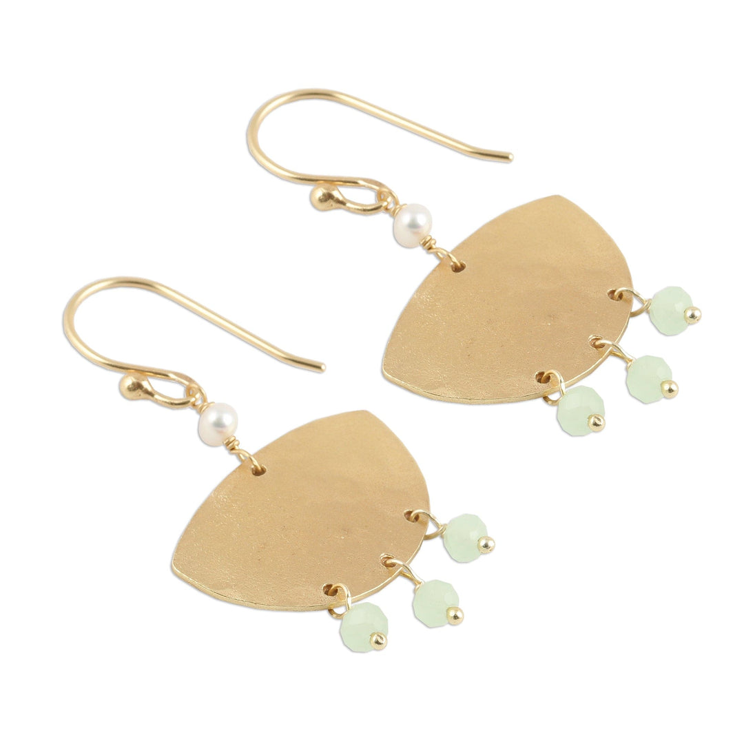 Gold Plated Chalcedony and Cultured Pearl Dangle Earrings - Gleaming Boats