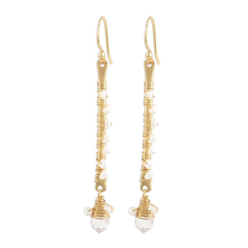 Gold Plated Quartz and Cultured Pearl Beaded Dangle Earrings - Glitter and Glow