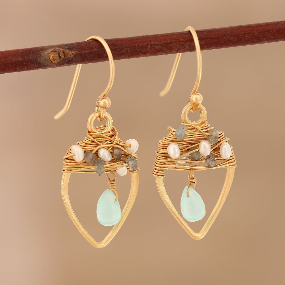 Gold Plated Multi-Gemstone Beaded Dangle Earrings - Beautiful Nests