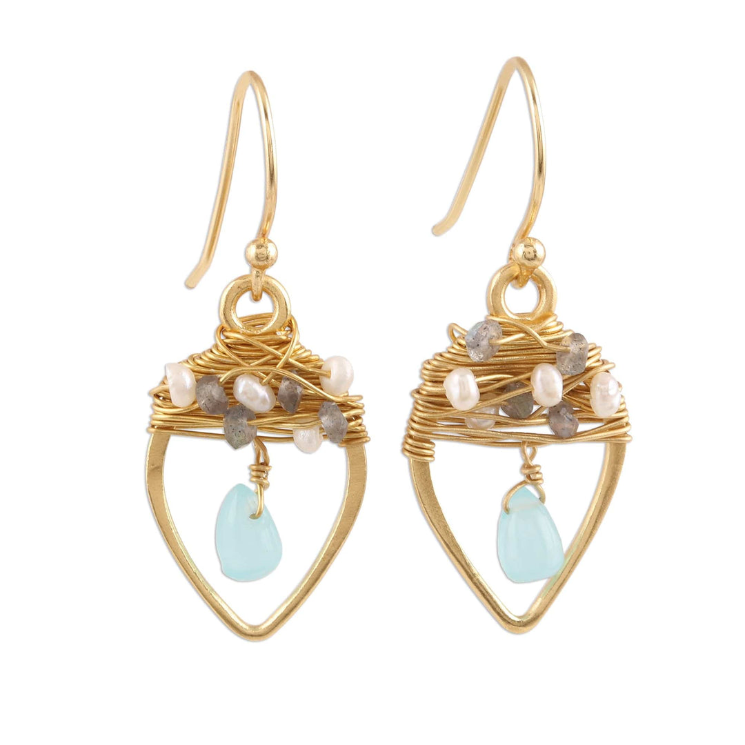 Gold Plated Multi-Gemstone Beaded Dangle Earrings - Beautiful Nests