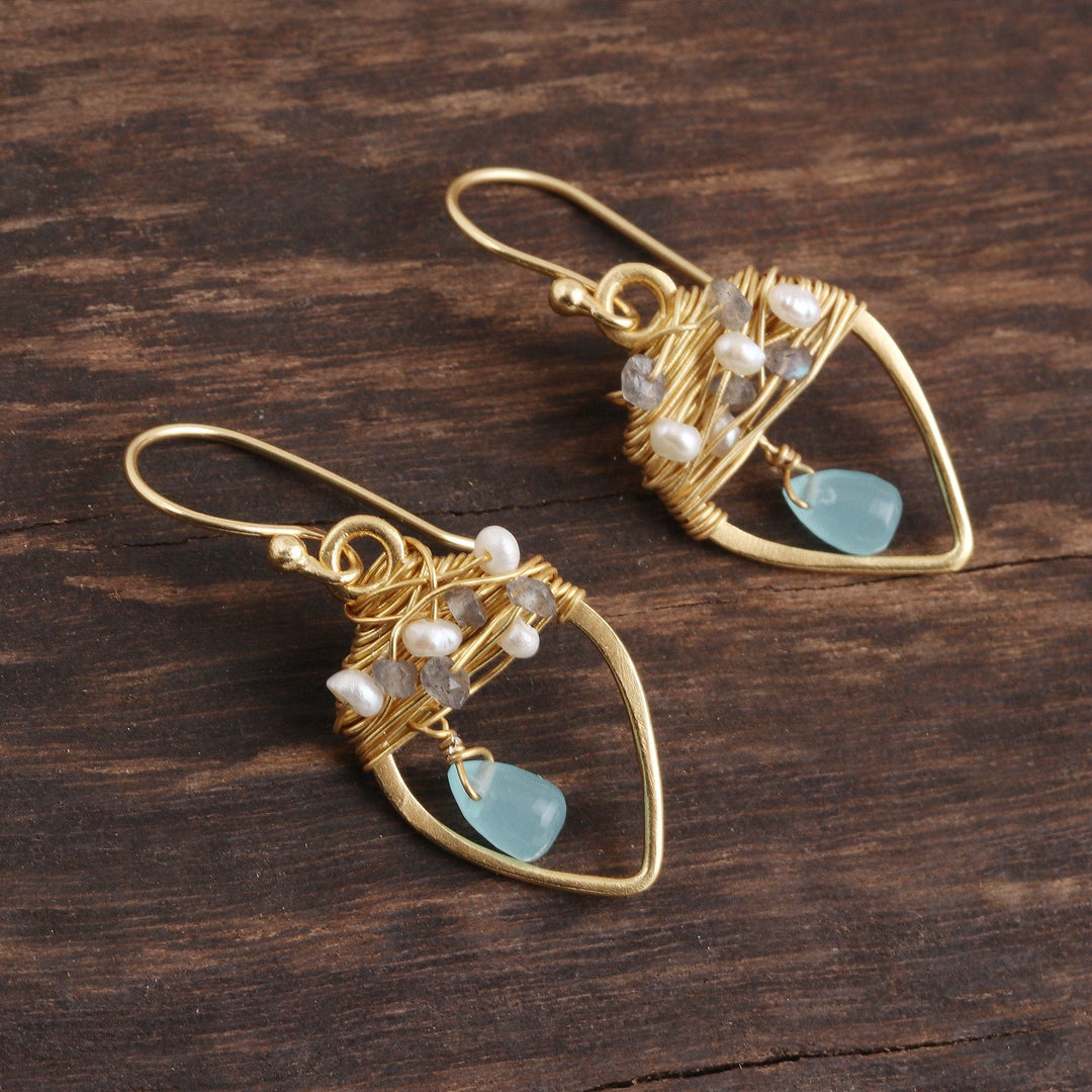 Gold Plated Multi-Gemstone Beaded Dangle Earrings - Beautiful Nests
