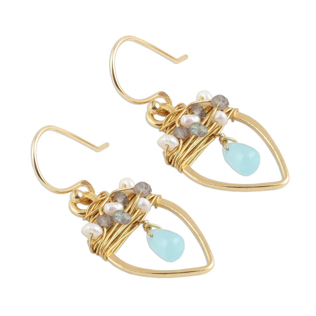 Gold Plated Multi-Gemstone Beaded Dangle Earrings - Beautiful Nests