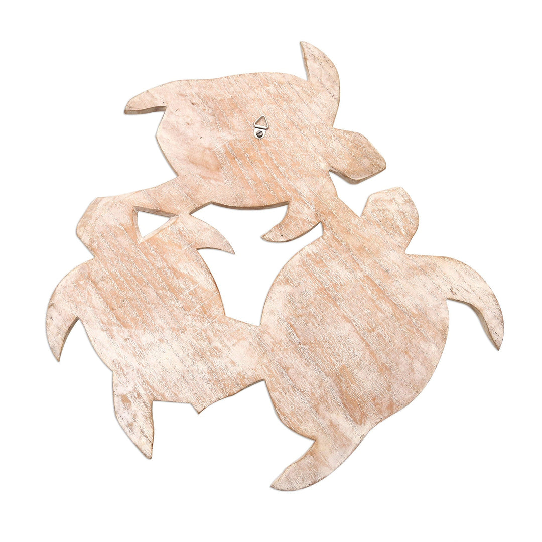 Whitewashed Wood Sea Turtle Relief Panel from Bali - Three Sea Turtles