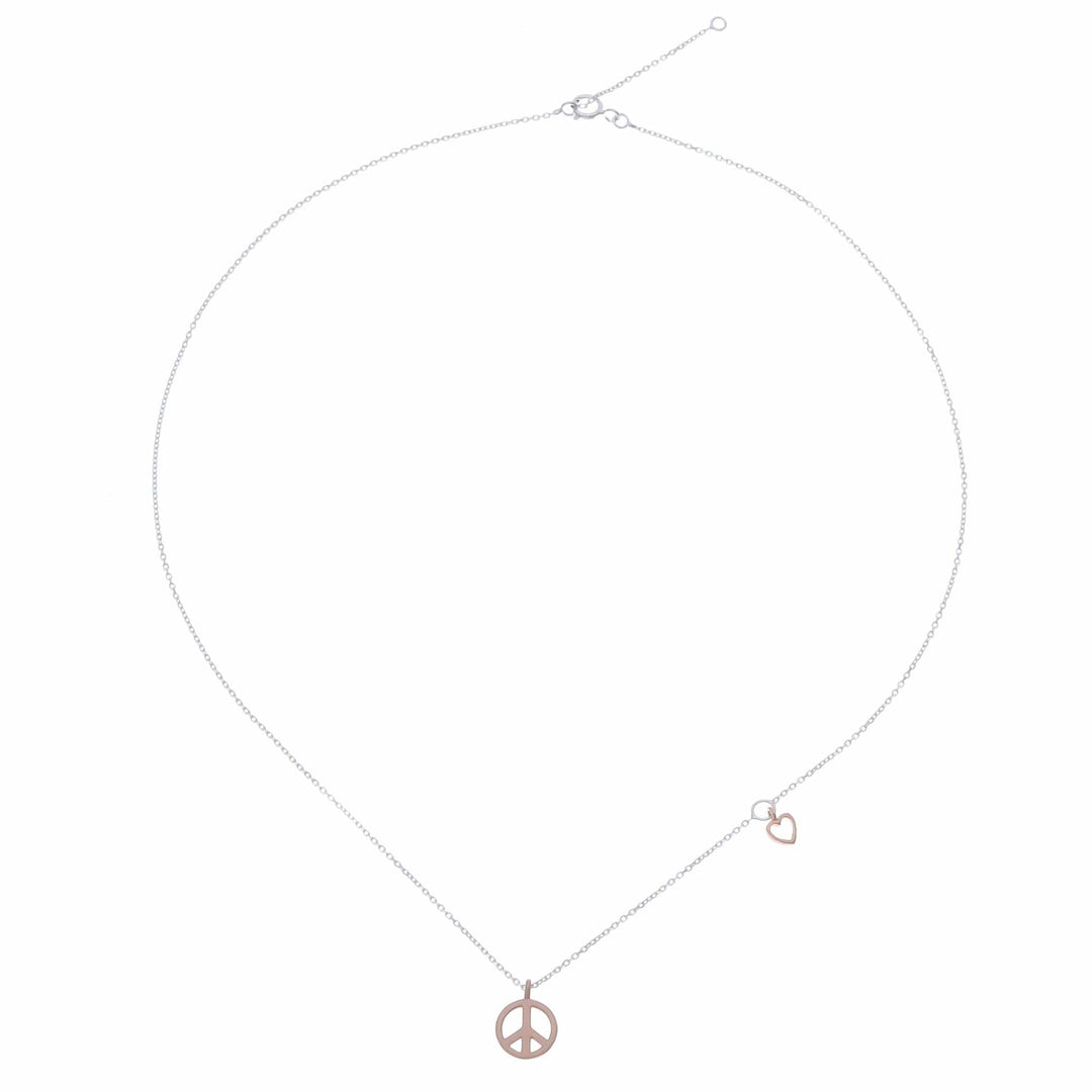Rose Gold Accented Sterling Silver Peace Necklace - Heart for Peace