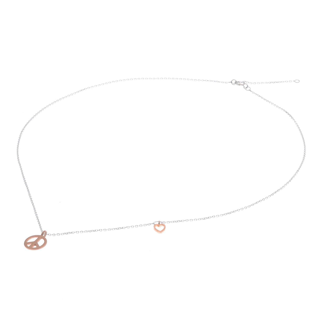 Rose Gold Accented Sterling Silver Peace Necklace - Heart for Peace