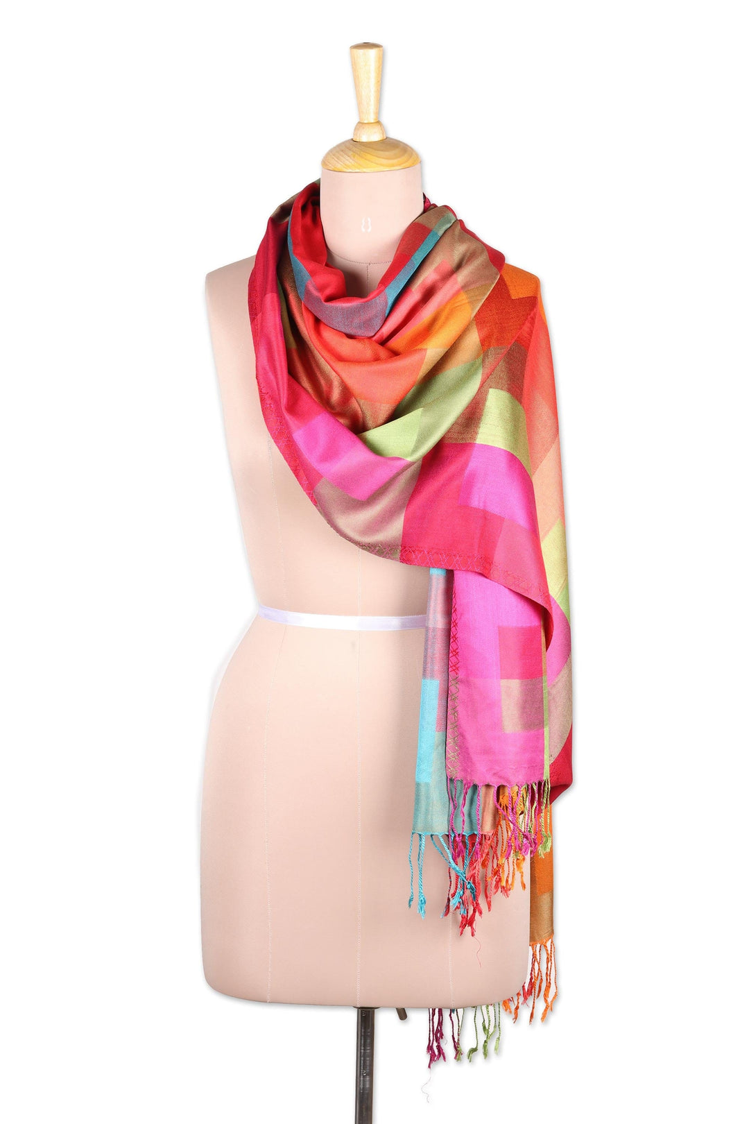 Multicolored Viscose Shawl - Colorful Kaleidoscope Squares