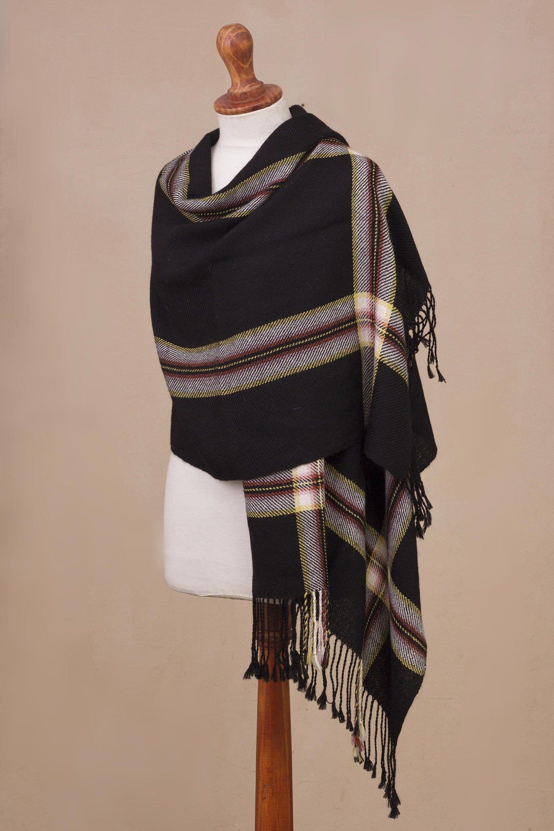 Woven 100% Alpaca Shawl in Black from Peru - Elegant Midnight