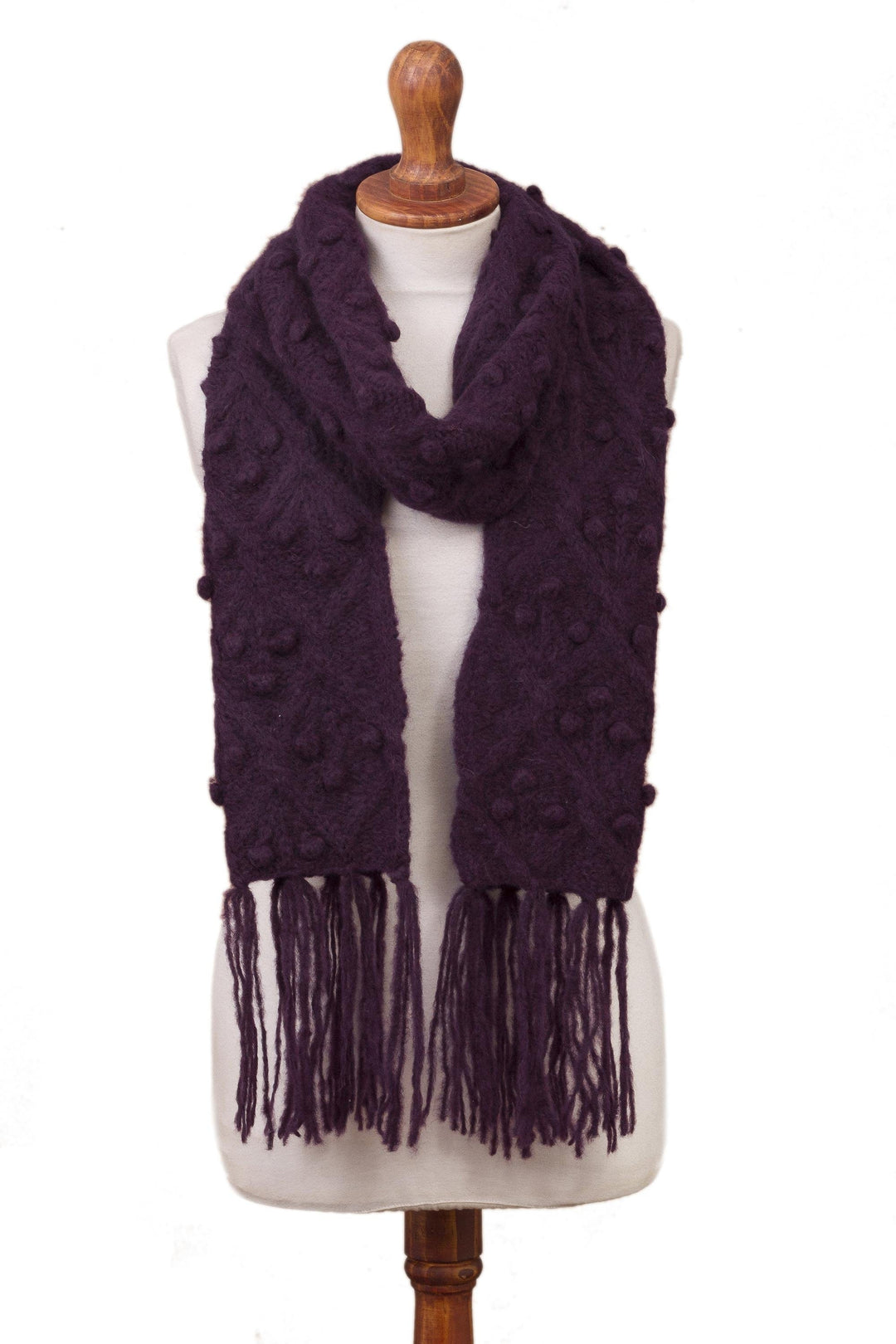 Bubble Pattern 100% Alpaca Scarf in Mulberry from Peru - Mulberry Bubble