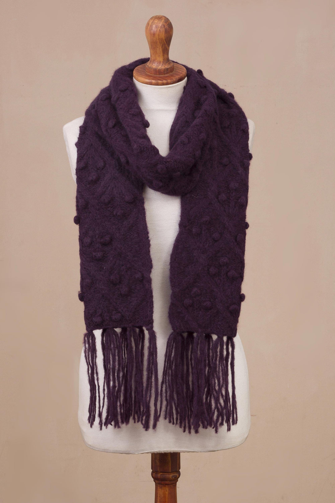 Bubble Pattern 100% Alpaca Scarf in Mulberry from Peru - Mulberry Bubble