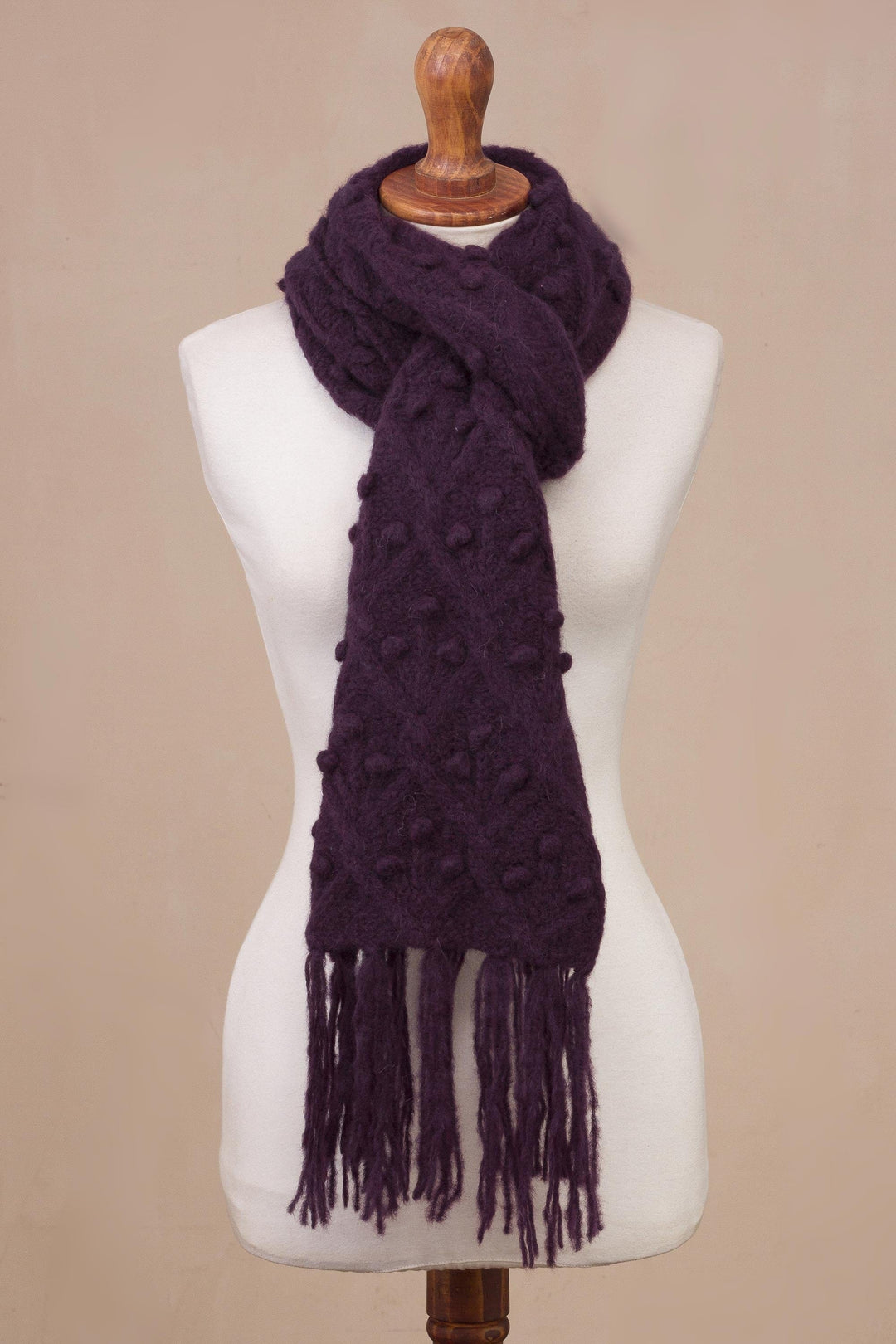 Bubble Pattern 100% Alpaca Scarf in Mulberry from Peru - Mulberry Bubble