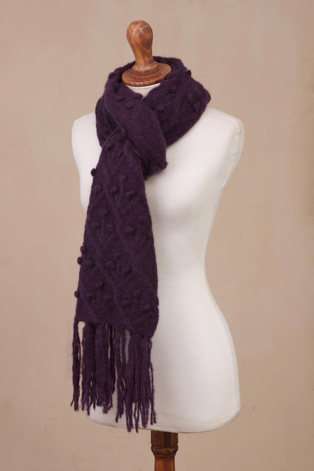 Bubble Pattern 100% Alpaca Scarf in Mulberry from Peru - Mulberry Bubble