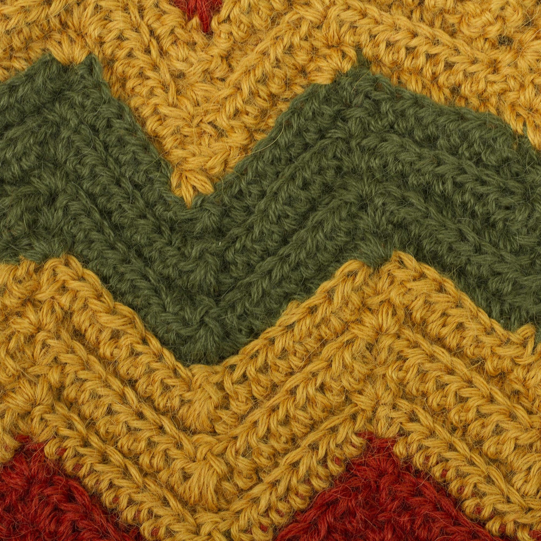 Green Red and Gold Chevron Pattern 100% Alpaca Crocheted Hat - Chevron Stunner